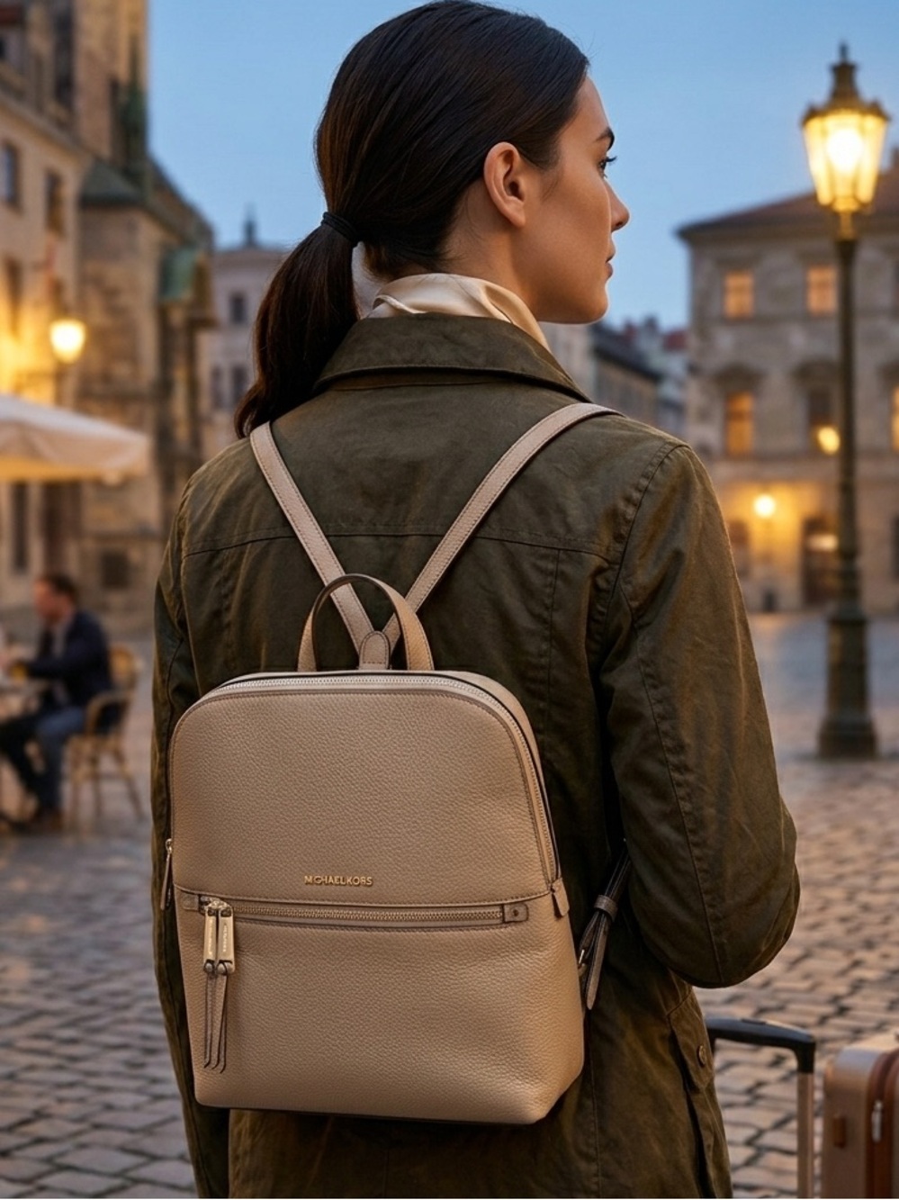 Michael Kors Rhea Zip Medium Pebbled Slim Backpack